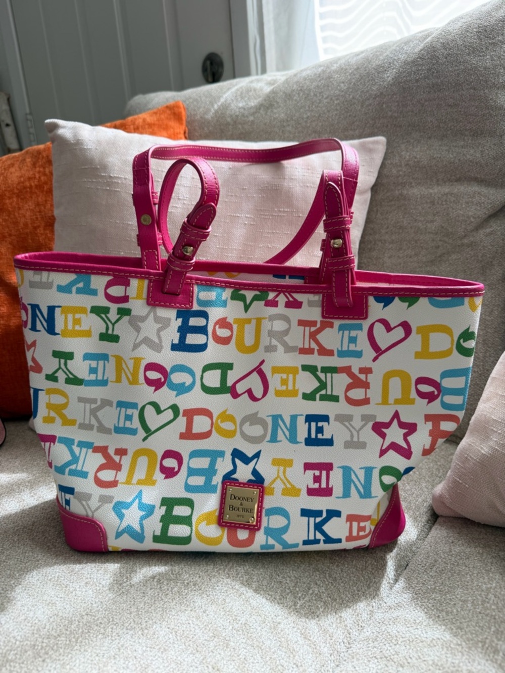 Y2K Vintage Dooney & Bourke Rainbow Letter Coated Canvas Shopper Tote